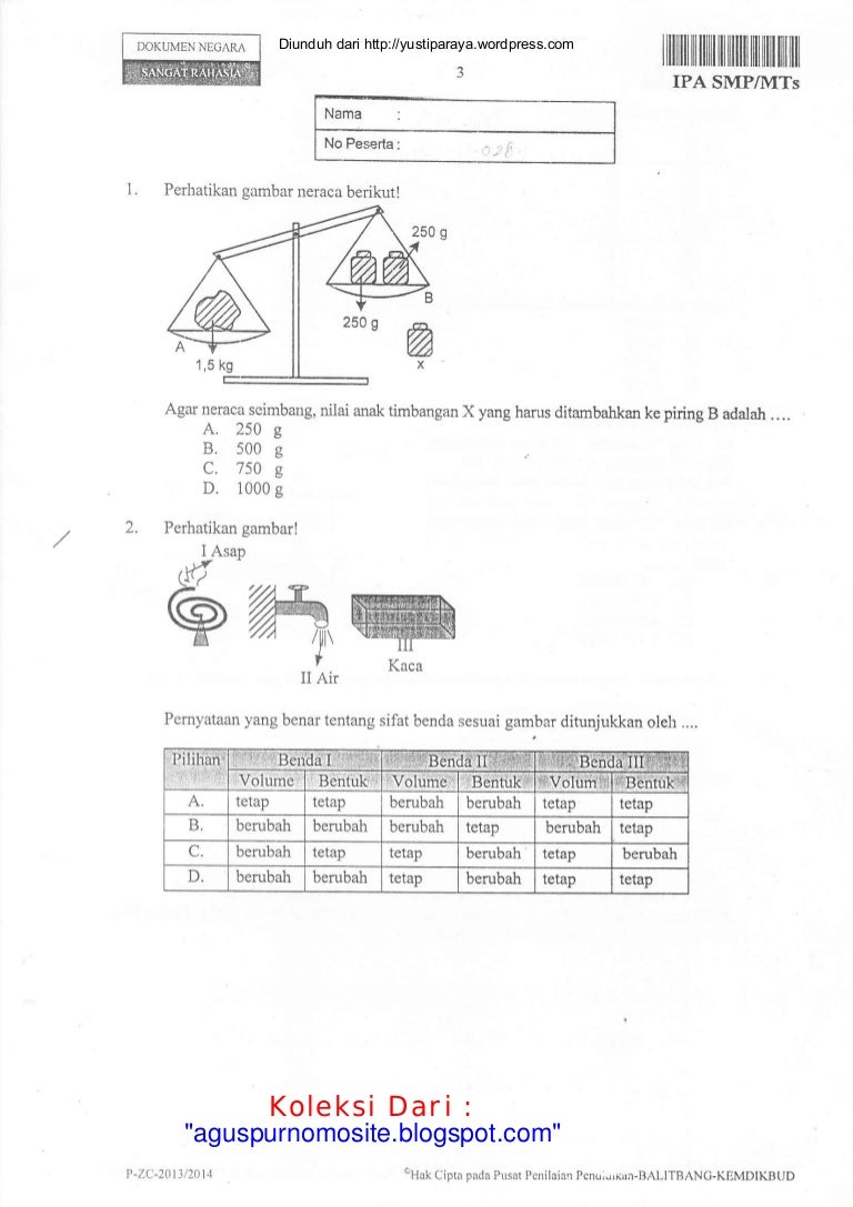 Soal un ipa smp 2014 8