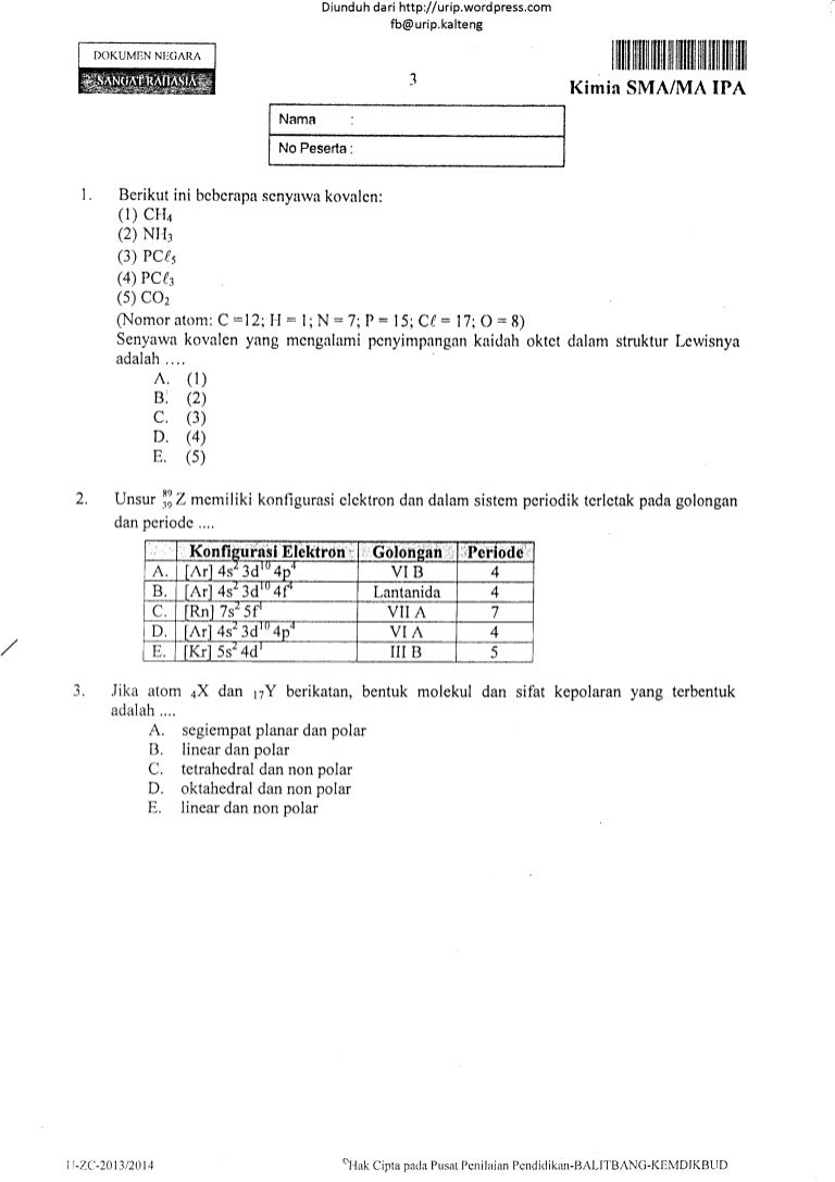 Soal un kimia sma 2014 9
