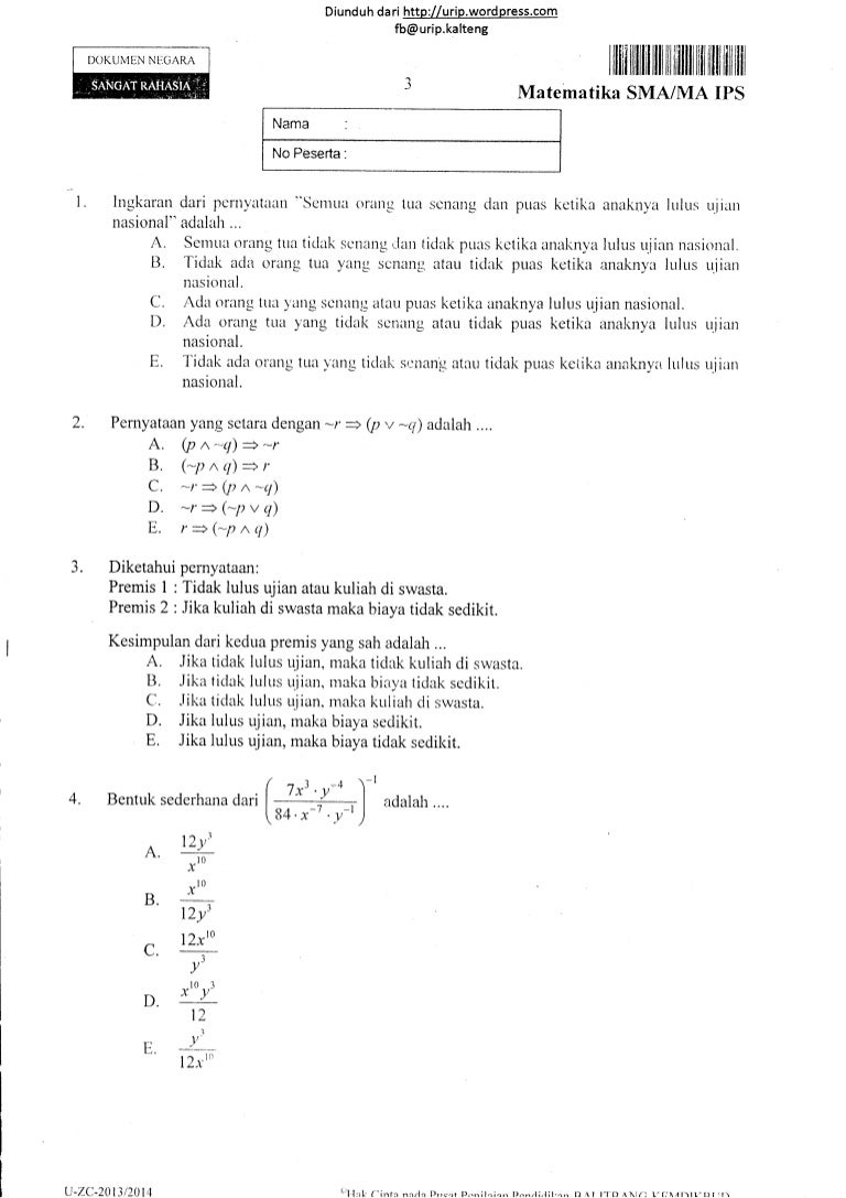 Soal un matematika ips sma tahun 2014 6