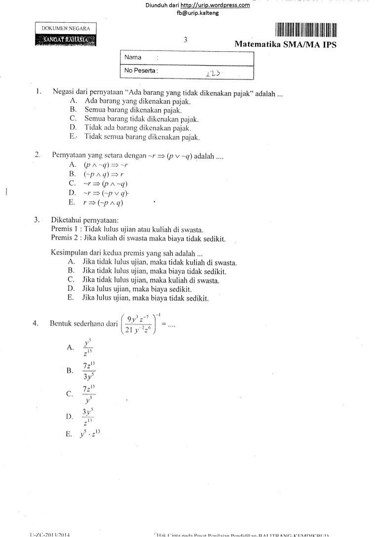 Soal un matematika ips sma tahun 2014 9