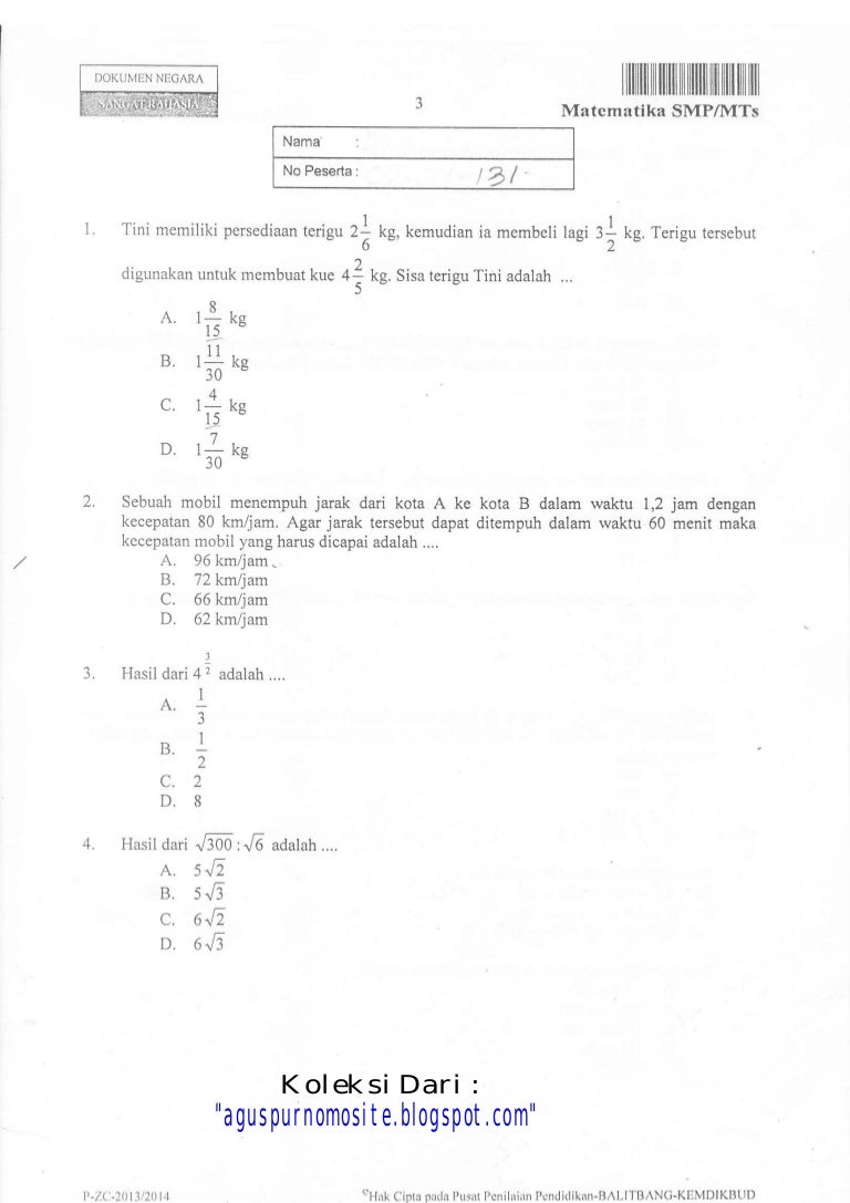 Soal un matematika smp 2021 paket 1 Soal un matematika smp 2021 paket 1