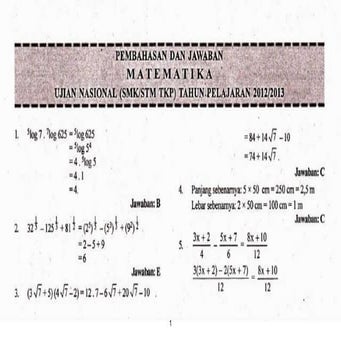Kunci Jawaban Soal UN SMK 2013 Matematika TKP