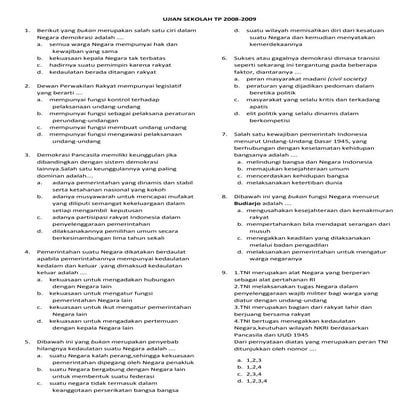 Soal US PKN dari tahun ke tahun + Essay 2014