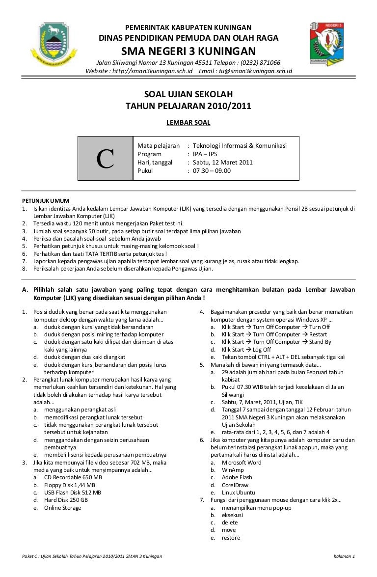 Soal us tik 2011 paket c