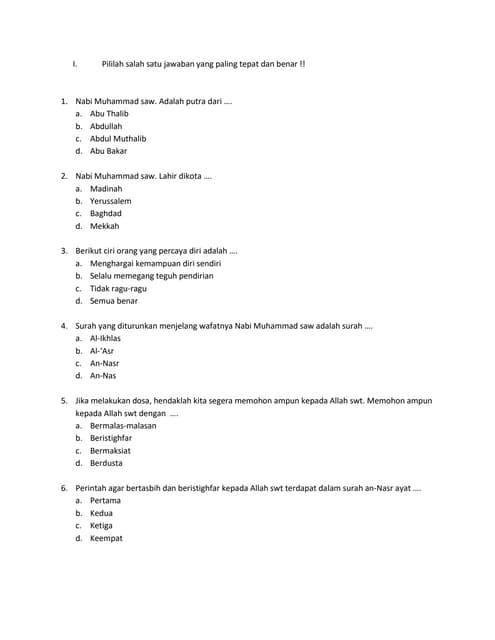 30 soal uts agama islam kelas 3 smester 2