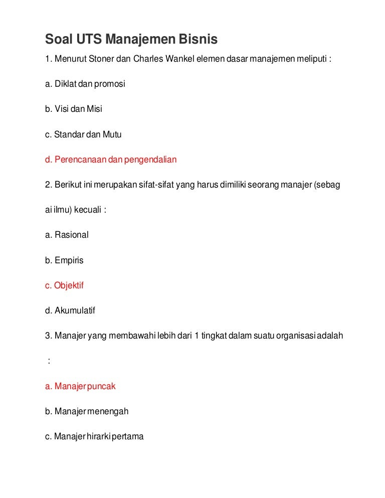 Soal Uts Manajemen Bisnis