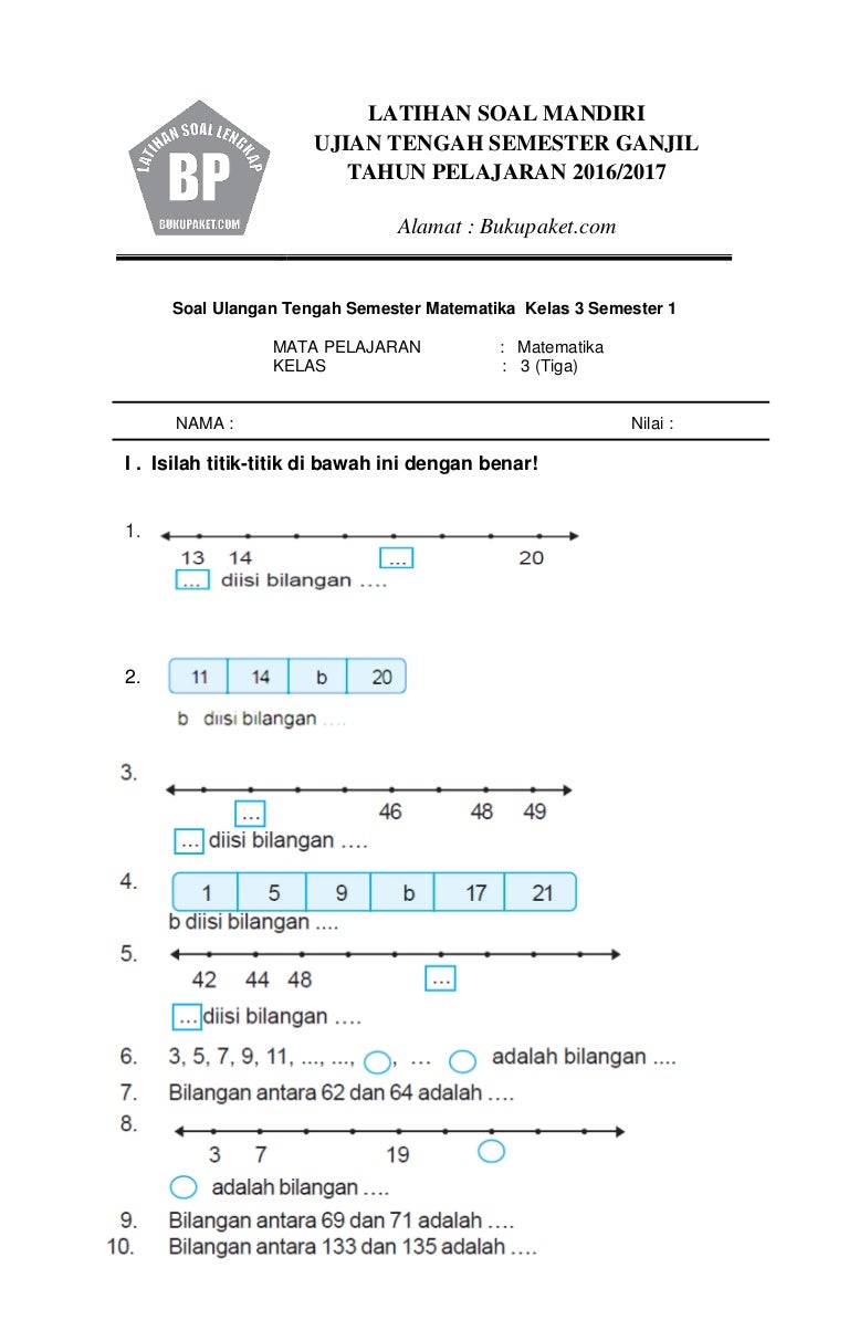Soal uts matematika kelas 3 semester 1