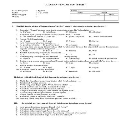Soal UTS PAI Kelas 5 Semester 2