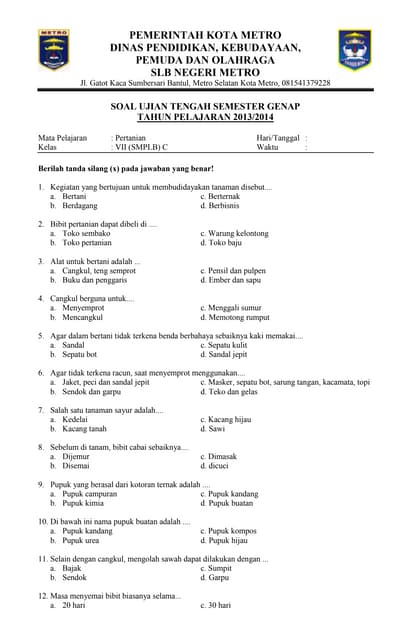 Contoh Soal Mulok Kelas 1 Sd Semester 2 Dapatkan Contoh