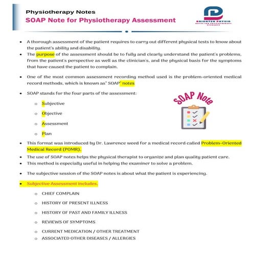 SOAP Note for Physiotherapy Assessment pdf