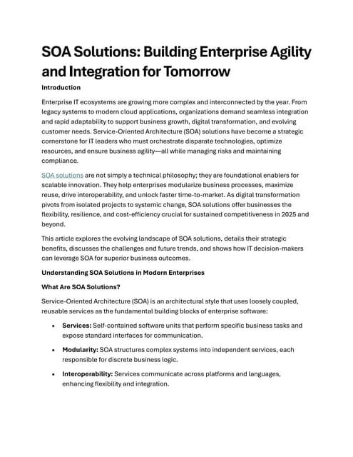 SOA Solutions: Building Enterprise Agility and Integration for Tomorrow