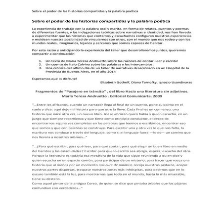 Sobre el poder de las historias compartidas y la palabra poética