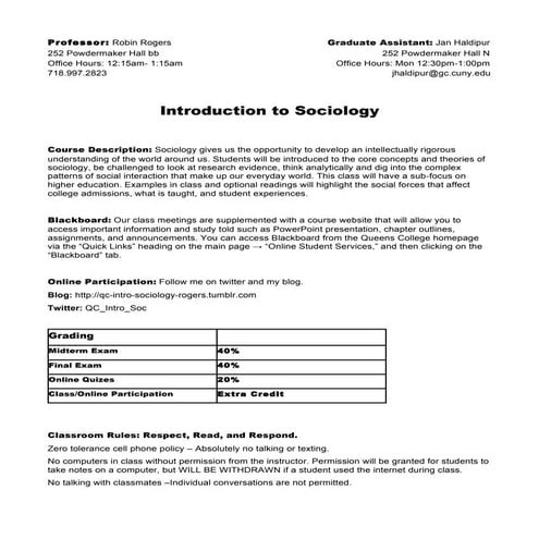Soc 101 syllabus introductionto sociology queens college fall2012