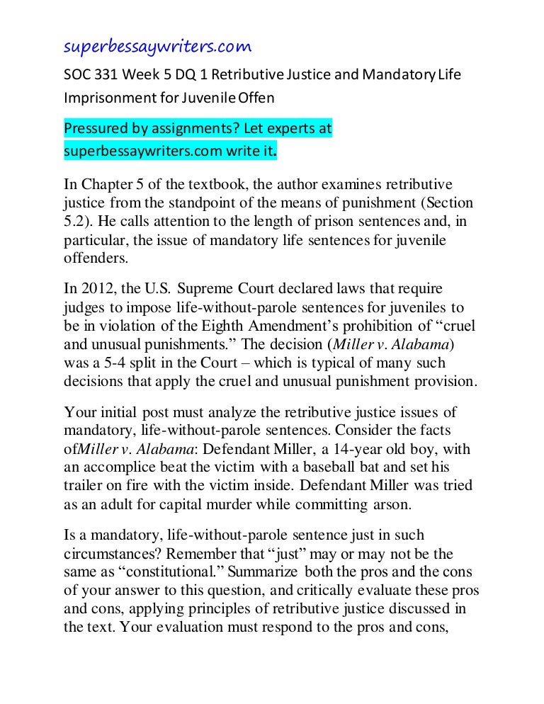 Soc 331 Week 5 Dq 1 Retributive Justice And Mandatory Life Imprisonme