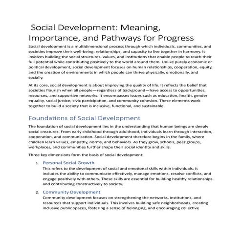 Social Development: Meaning, Importance, and Pathways for Progress