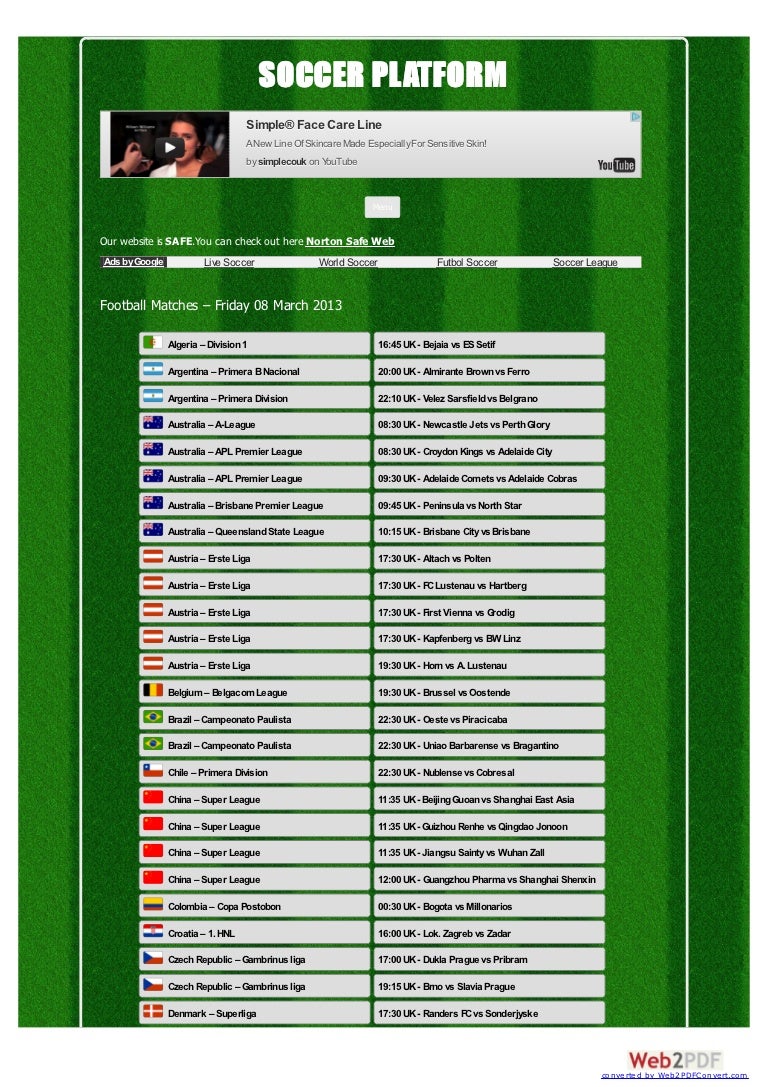 Soccerplatform.me Live Streams & Predictions Friday, 8 March 2013