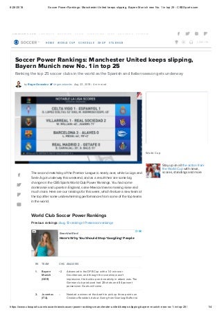 Soccer power rankings manchester united keeps slipping bayern munich new no 1 in top 25