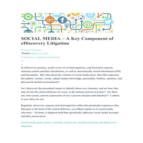 Social media – a key component of e discovery litigation