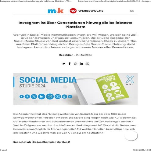 Instagram ist über Generationen hinweg die beliebteste Plattform