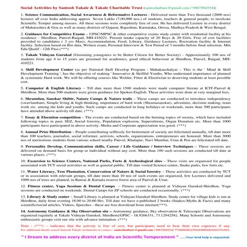 Social activities by Santosh Takale and Takale Charitable Trust