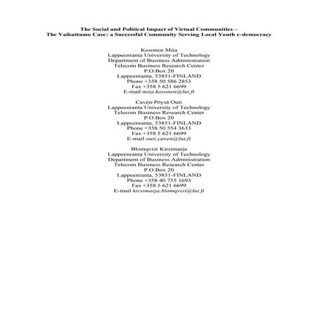 Social and political impact of virtual communities