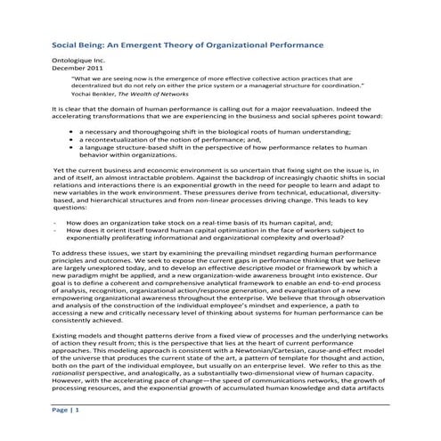 Social being an emergent theory of organizational performance