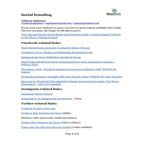 Social branding   anthony quintano - denver news train - april 11-12, 2019