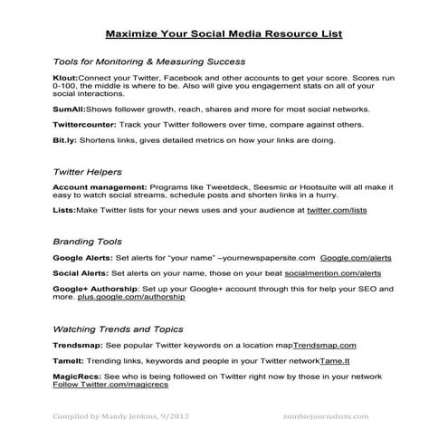 Social Media Strategy & Branding Resource List
