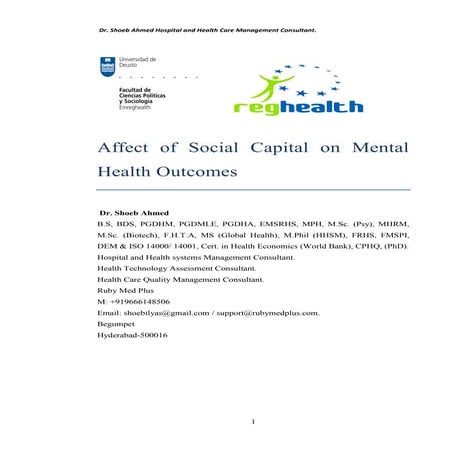 Affect of Social Capital on Mental Health Outcomes | PDF