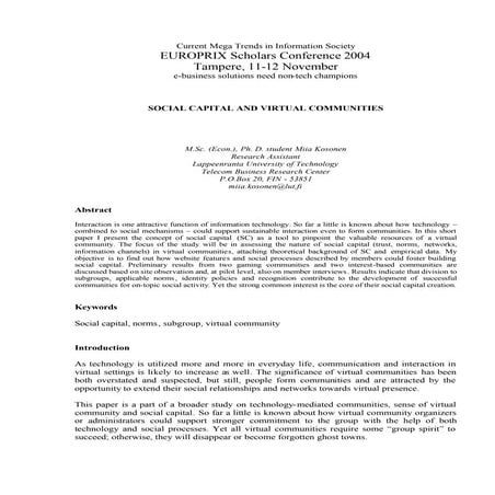 Social capital and virtual communities