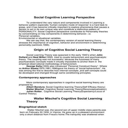 Social Cognitive Learning Perspective
