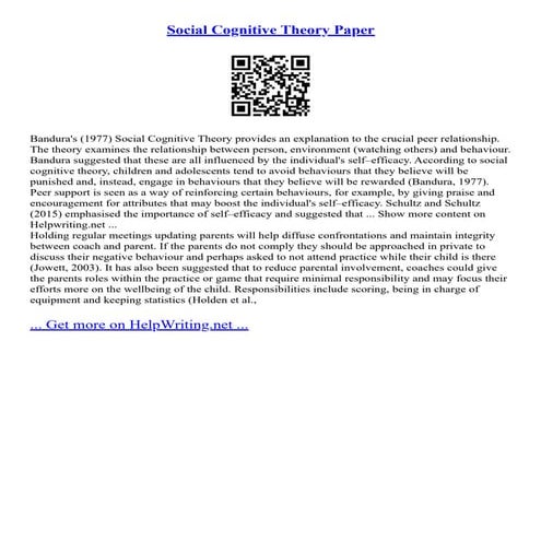 Social Cognitive Theory Paper