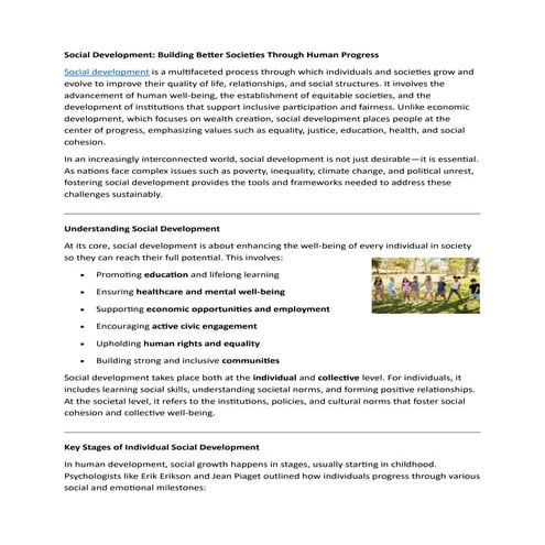 Social Development: Building Better Societies Through Human Progress