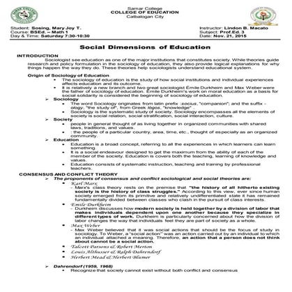 Social dimensions of education