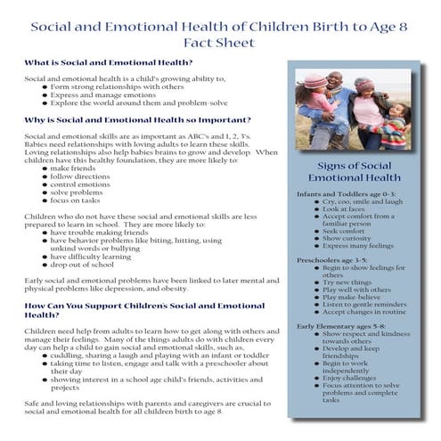 Social and Emotional Health of Children Birth to Age 8 Fact Sheet