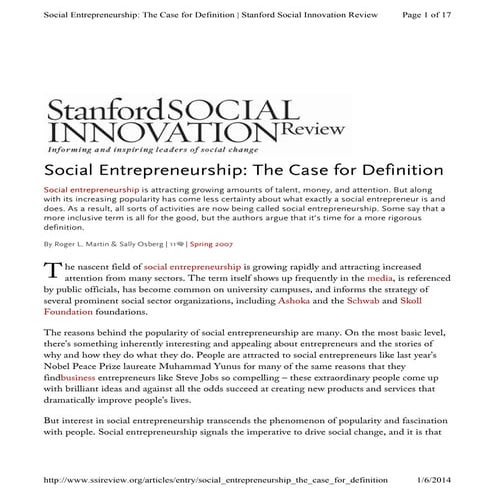 Social entrepreneurship the case for definition