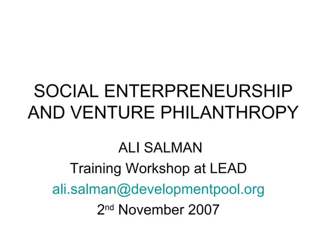 Social entrepreneurship and venture...