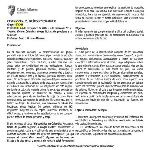 Propuesta Pedagógica: Narcotráfico en Colombia: drogas ilícitas, del problema a la solución