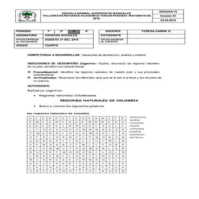Actividades regiones naturales de colombia | PDF