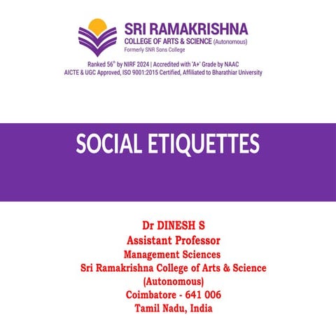SOCIAL ETIQUETTES - INDIVIDUAL PERSPECTIVE