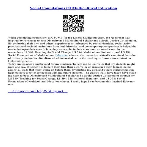 Social Foundations Of Multicultural Education