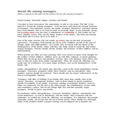 Social ills among teenagers By Kelvin