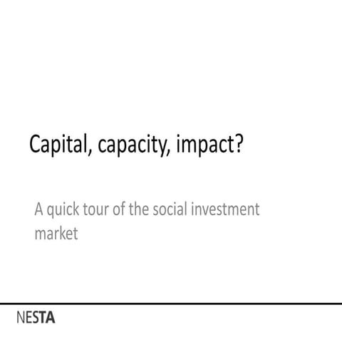 Capital, capacity, impact? A quick tour of the social investment market