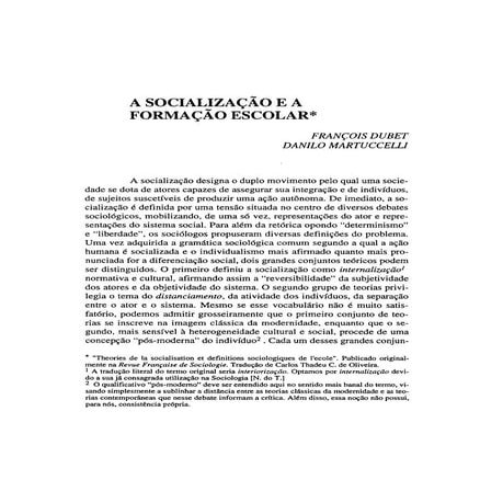 Socialização e formação escolar   dubet