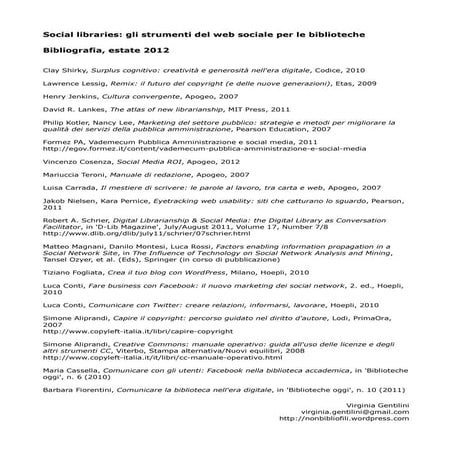 Social libraries bibliografia estate_2012