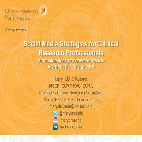 Social Media For Clinical Research Professionals