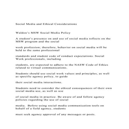 Social Media and Ethical Considerations Walden’s MSW Soc.docx