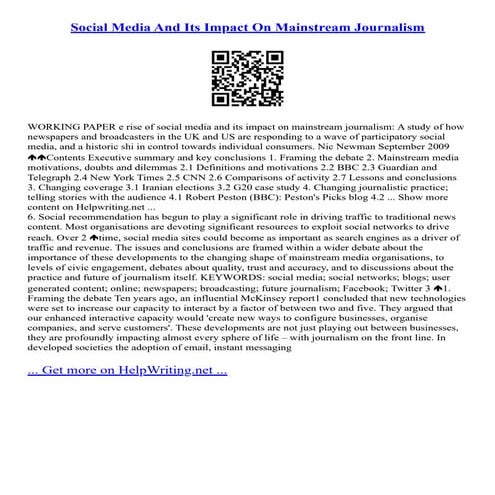 Social Media And Its Impact On Mainstream Journalism | PDF