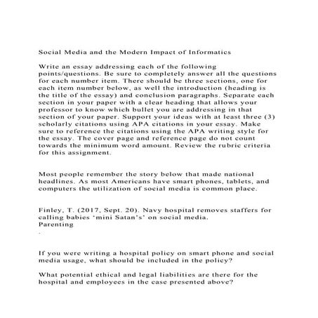 Social Media and the Modern Impact of InformaticsWrite an es.docx