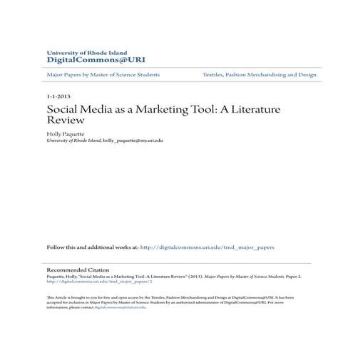Social media as a marketing tool a literature review | PDF